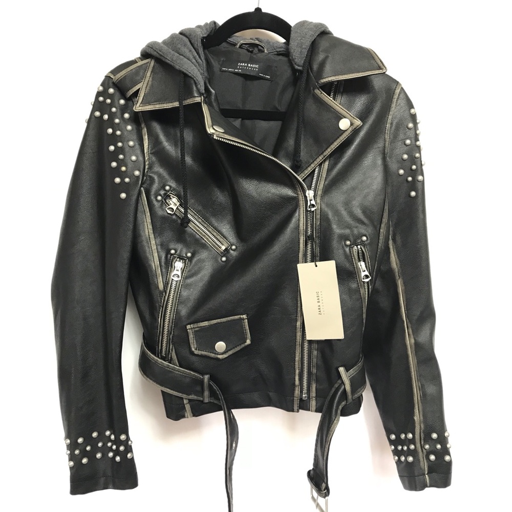 Rare Zara Faux Leather Jacket detachable hoodie